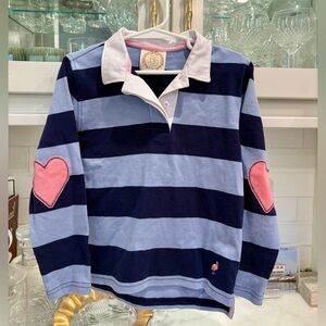 The Beaufort Bonnet Company Girls Navy and Light Blue Striped Polo